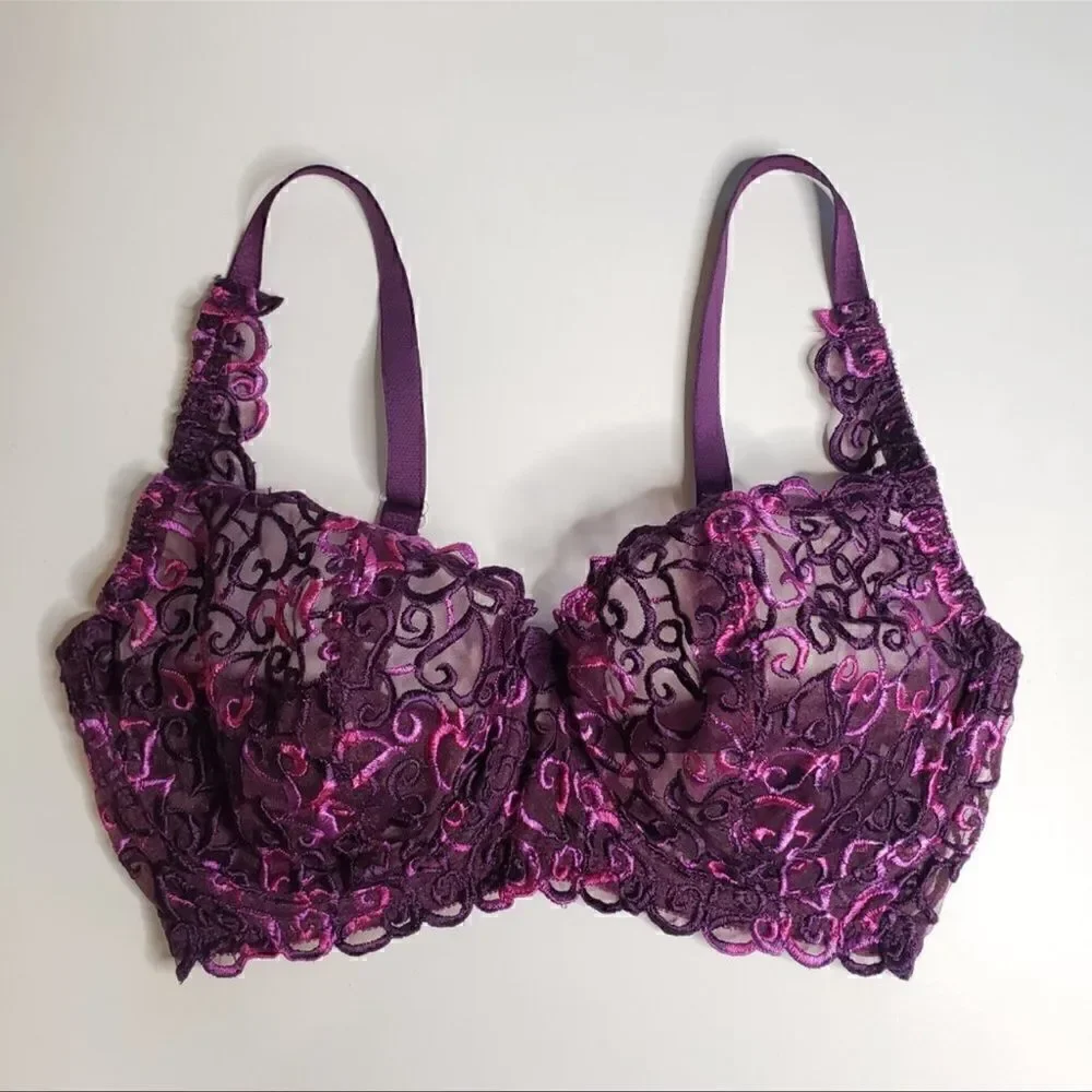 Victoria’s Secret- Purple Embroidered Heart Bra, Size 34B